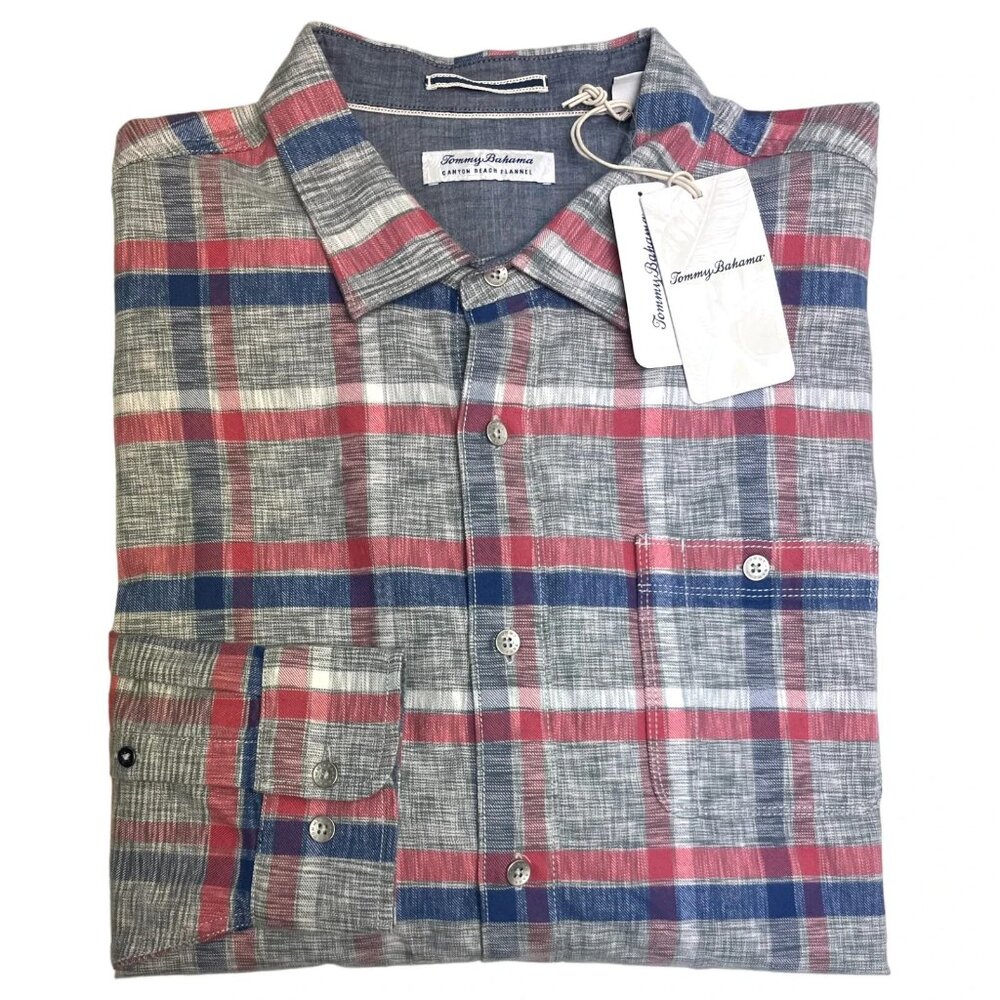 Tommy Bahama Canyon Beach Bonfire Plaid Flannel Shirt Men’s Small Carbon Grey - Picture 3 of 7